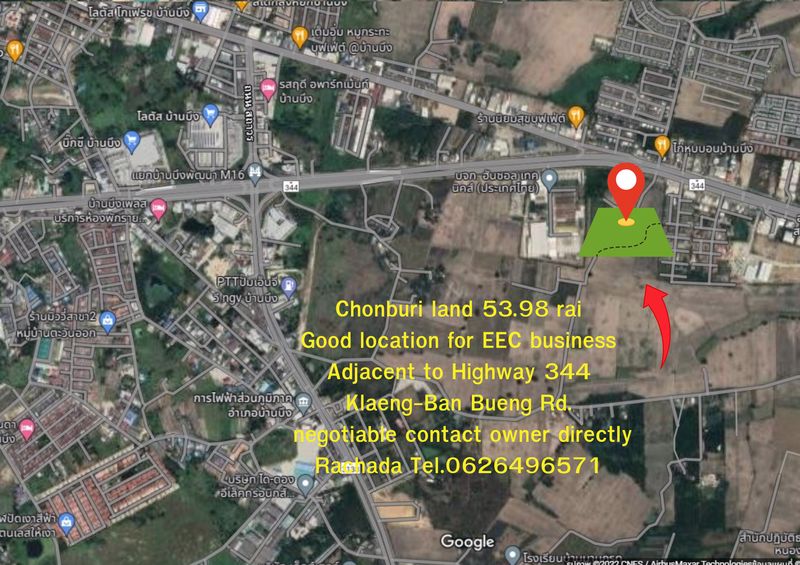 ขายที่ดินชลบุรี 54ไร่ ทำเลธุรกิจดี ติดถนน344  แหล่งเศรษฐกิจ EEC พื้นที่เจริญอย่างต่อเนื่อง